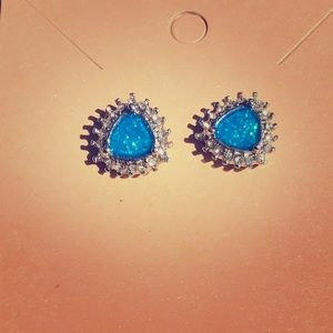 Blue stud silver earrings